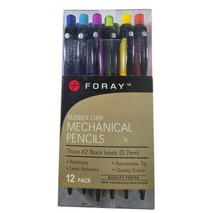 Foray Rubber Grip Mechanical Pencils 12-Pack 0.7mm Three #2 Refillable